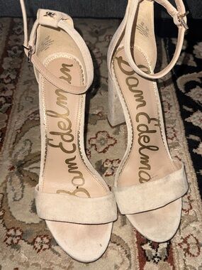 Sam Edelman Blush Suede Ankle-Strap Block Heels